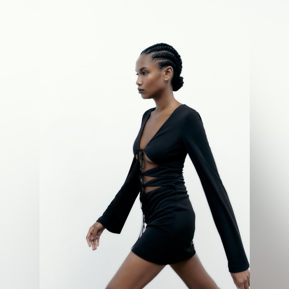 Sold NWT Zara Black Cut Out Mini Dress - Picture 3 of 7